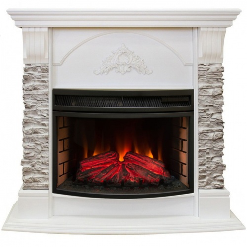 Угловой электрокамин в квартиру Real-Flame Athena Corner GR STD/EUG/24 WT с очагом Firefield 25 S IR