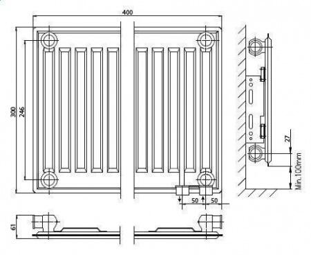 Стальной панельный радиатор Тип 10 Kermi FTV(FKV) 10 500x2600