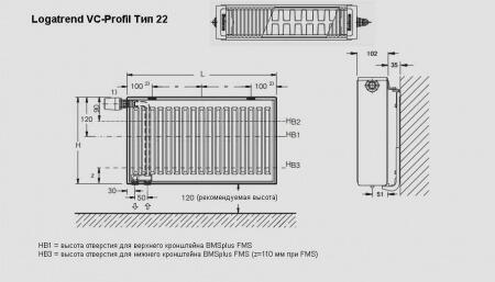 Стальной панельный радиатор Тип 22 Buderus Радиатор VK-Profil 22/500/500 (36) (A)
