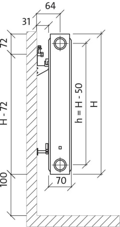 Стальной панельный радиатор Тип 21 Purmo CV21 300x1200 - 913 Вт